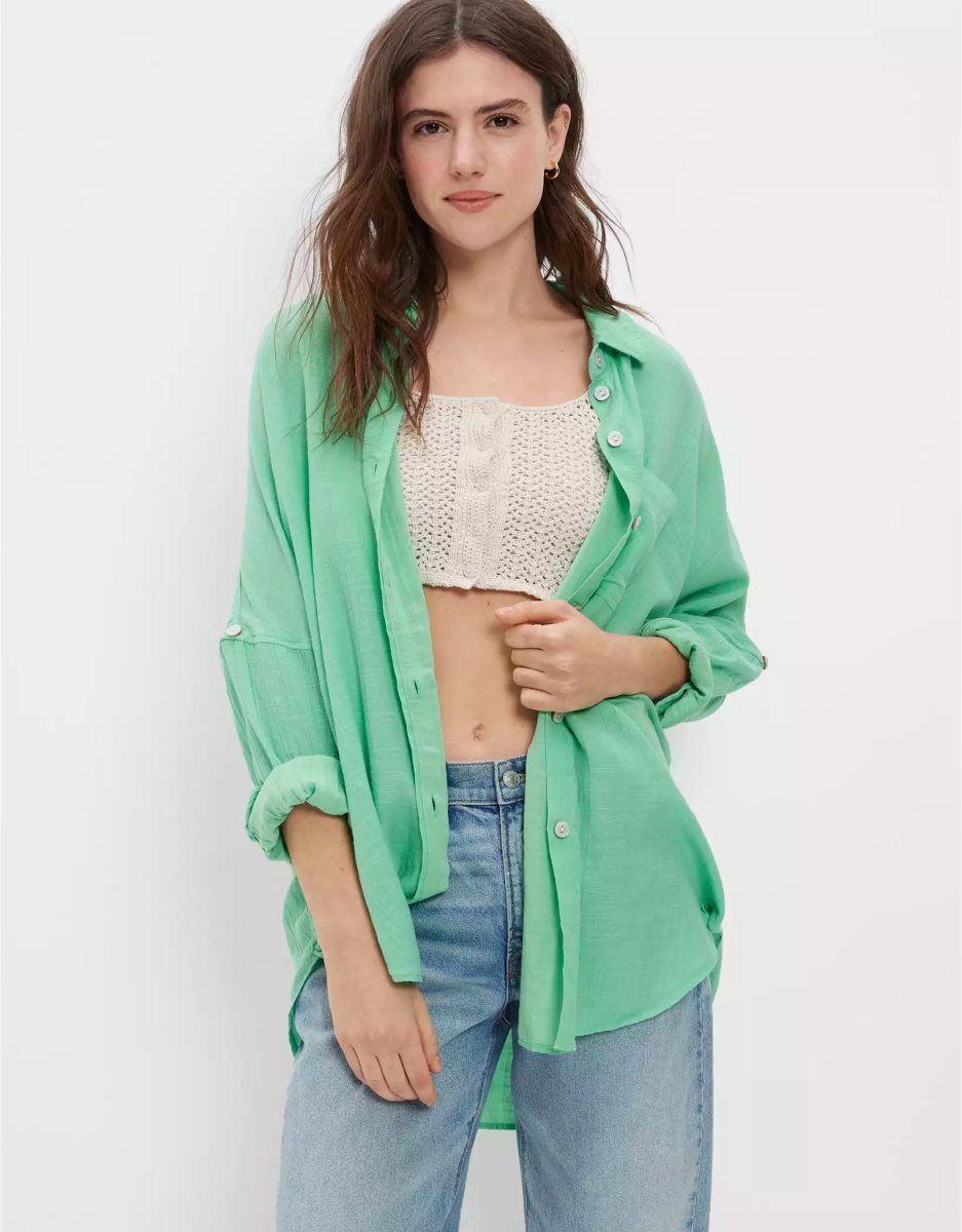 Chemises American Eagle AE Go Big Oversized Vert Clair Femme | QTY-23617260